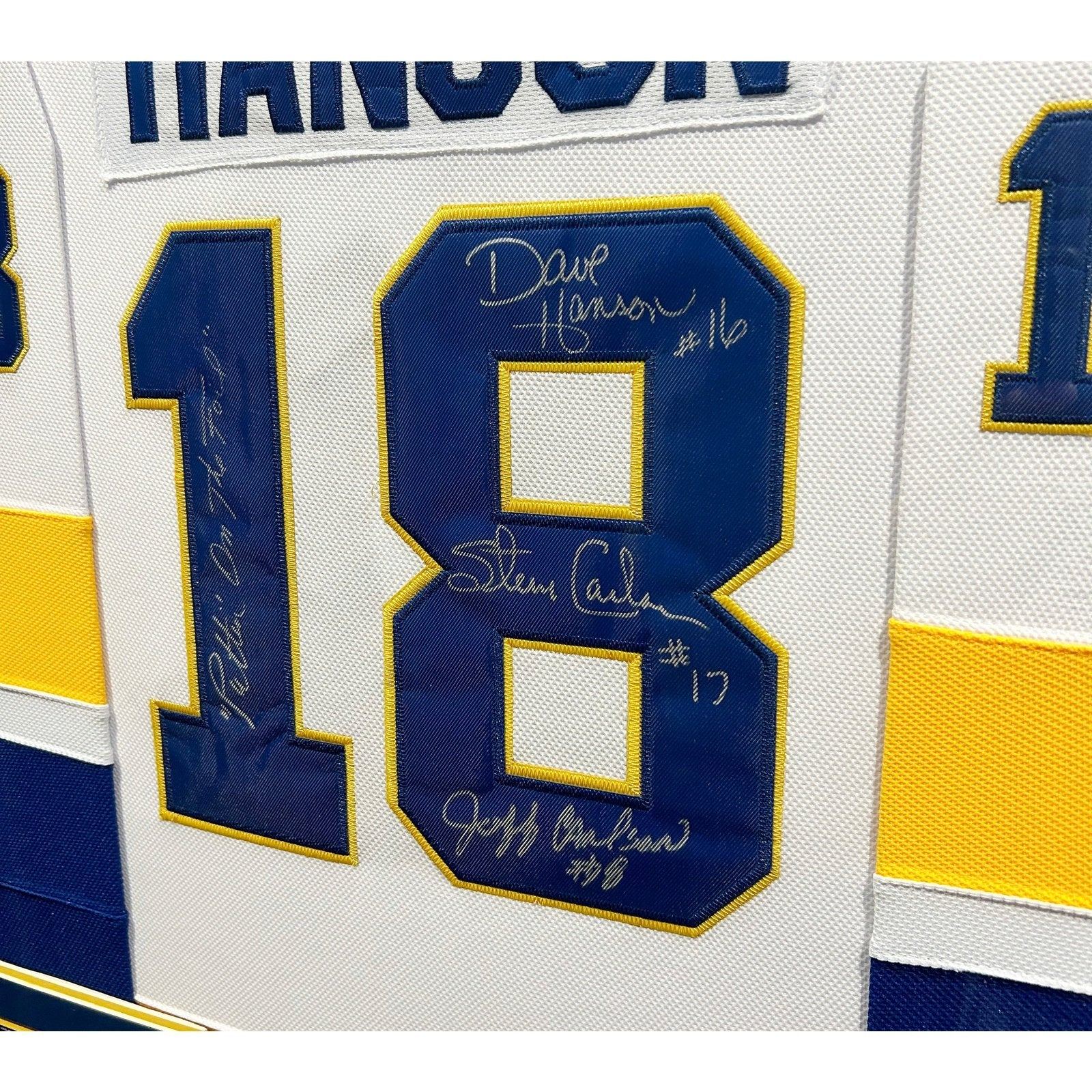 Hanson Brothers Autographed Slap Shot Movie Chiefs (Blue #18) Custom Hockey  Jersey - Beckett