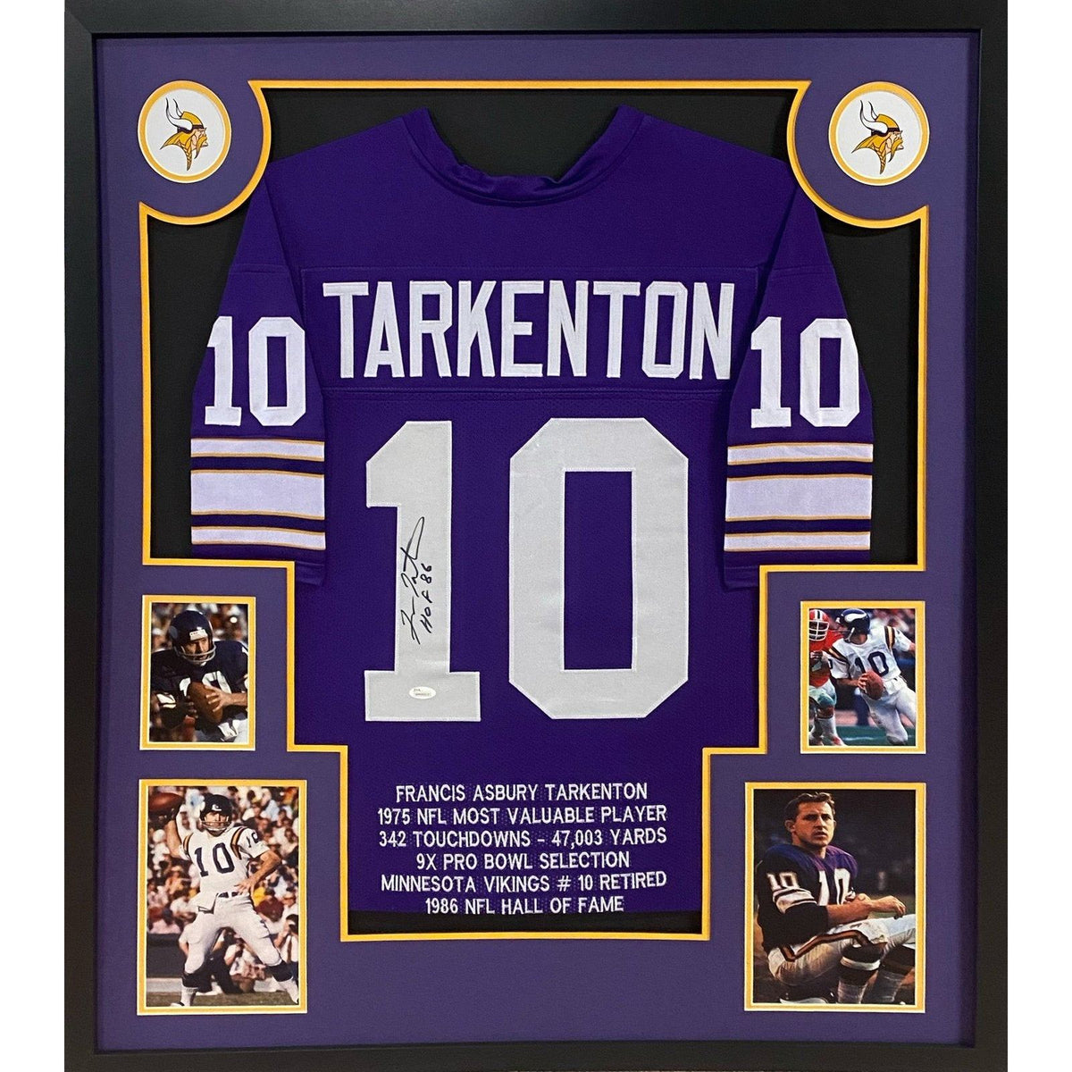 Framed Minnesota Vikings Fran Tarkenton Autographed Signed Jersey