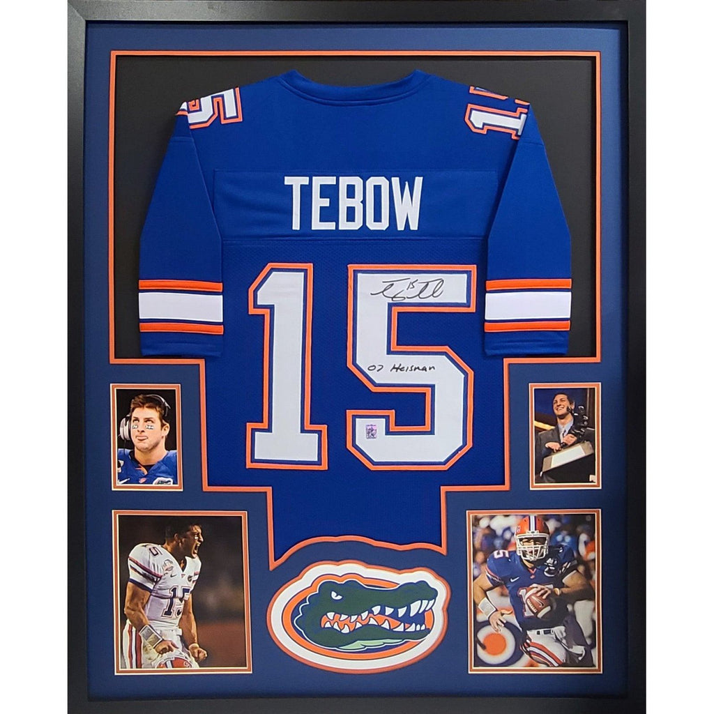 Tim Tebow Autographed and Framed Blue Gators College Style Jersey