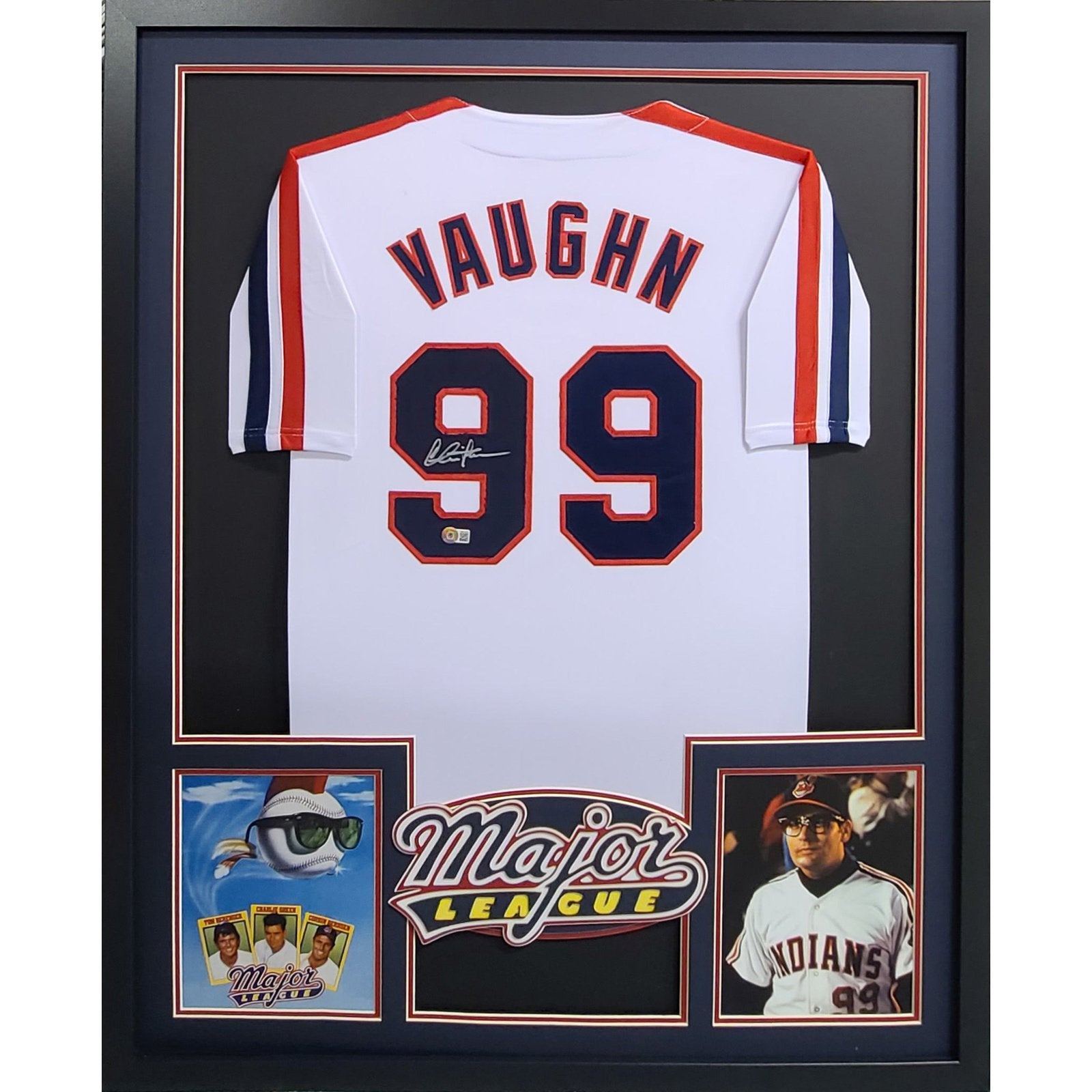 Charlie Sheen Signed Framed Jersey Beckett Autographed Major League Rick Vaughn