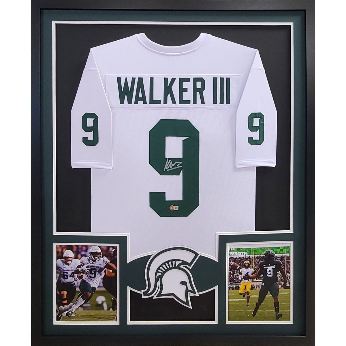 Kenneth Walker Framed Signed Michigan State White Jersey Beckett Autographed